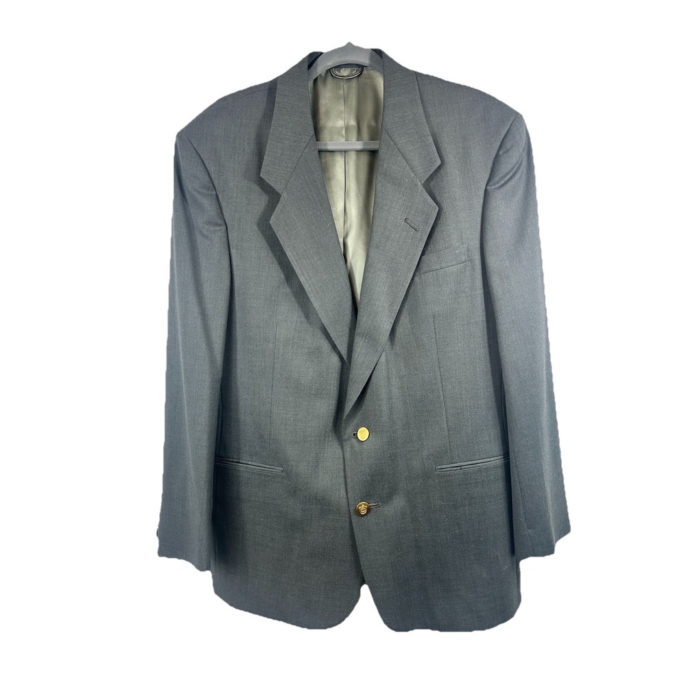 Vintage Christian Dior Monsieur Blazer 44R Gray Gold Crest Buttons 80s USA Made